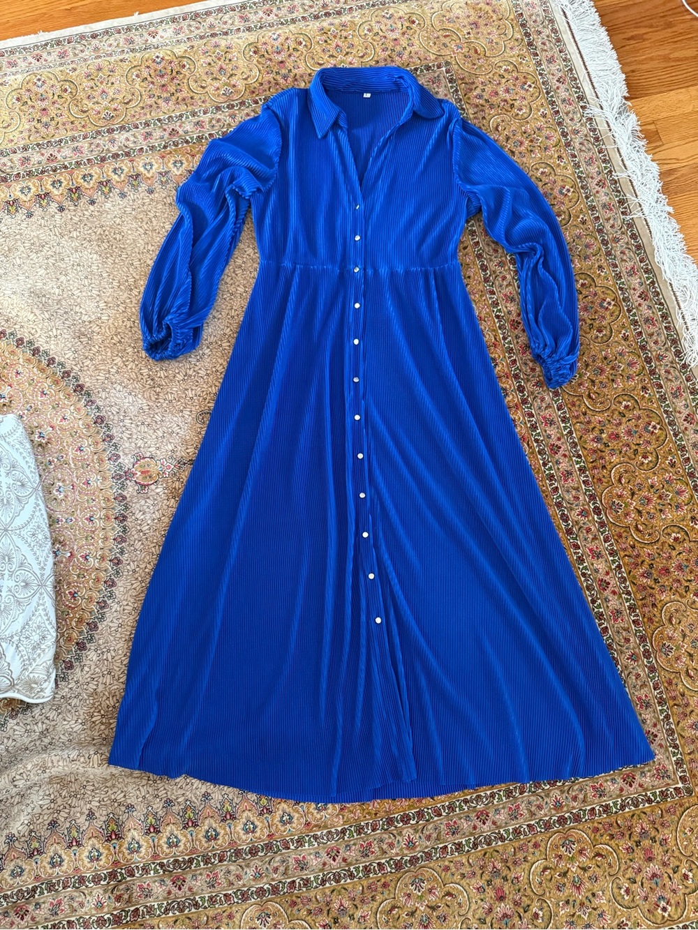 Women's Button-Front Shirt Dress in Royal Blue